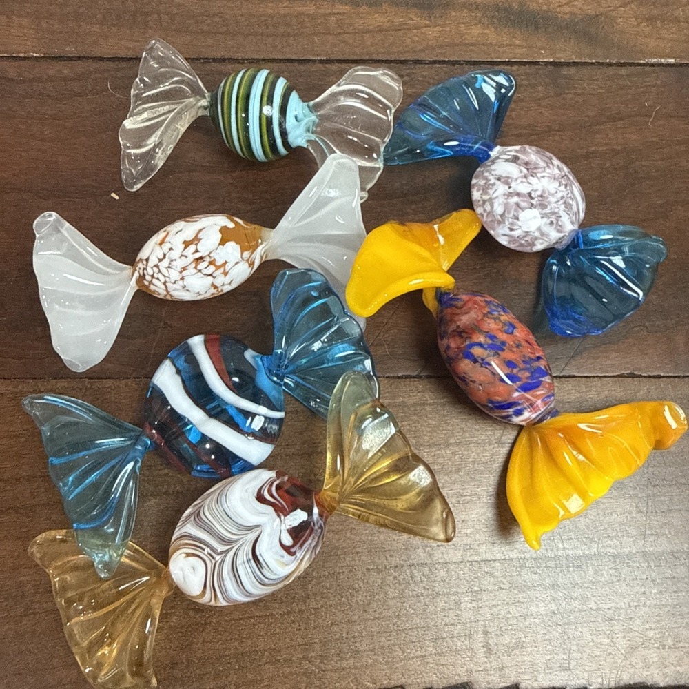 Murano Art Glass 2" Wrapped Candy Pieces Lot of 6 Faux Candies